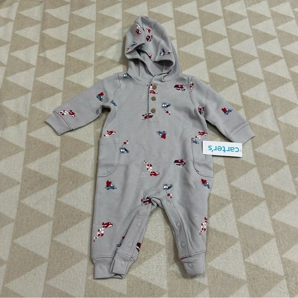 Carters Baby Boat Print Thermal Jumpsuit - Grey
